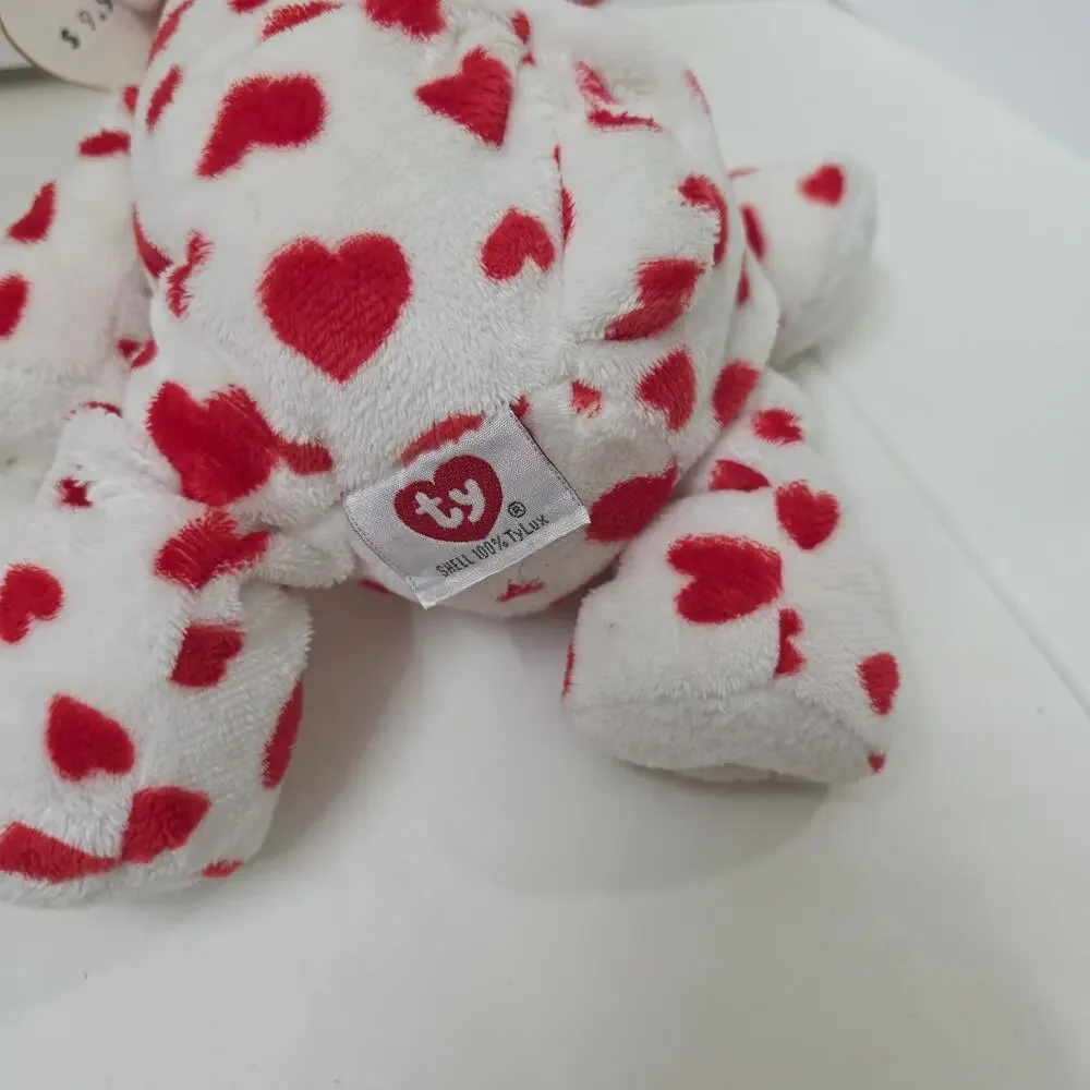 Ty Pluffies Dreamsy Bear 2007 Tylux White W/Red Hearts Valentines Day Plush Tags
